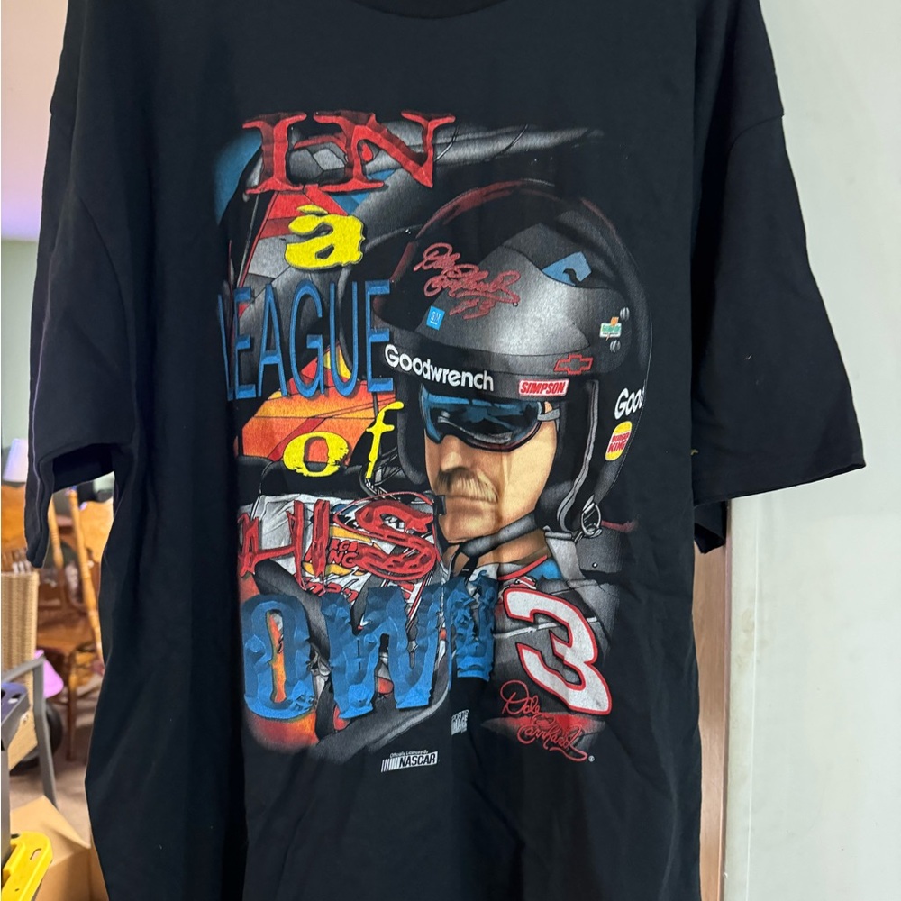Black Graphic Tee with Racing Design